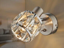 Globo Wandstrahler KRIS Mit Schalter Und Glaskristallen Silber Matt, Höhe 12,5cm -Licht Welt Geschaft wandstrahler kris mit schalter und glaskristallen 1 4