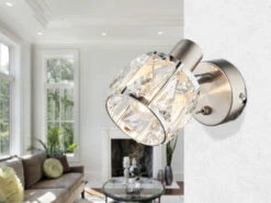 Globo Wandstrahler KRIS Mit Schalter Und Glaskristallen Silber Matt, Höhe 12,5cm -Licht Welt Geschaft wandstrahler kris mit schalter und glaskristallen 1 5