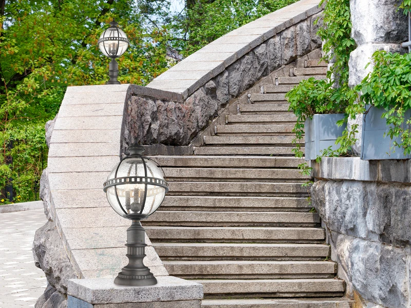 KICHLER Wegeleuchte HALLERON Im Jugendstil Mit Glaskugel, Anthrazit Höhe 70cm 5 KICHLER Wegeleuchte HALLERON Im Jugendstil Mit Glaskugel, Anthrazit Höhe 70cm – Bild 5