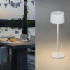 Konstsmide Wiederaufladbare LED Outdoor Akku Tischleuchte POSITANO Dimmbar Weiß, Höhe 35cm