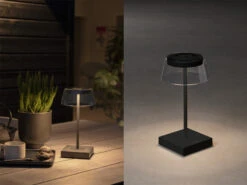 Konstsmide Wiederaufladbare LED Outdoor Akku Tischleuchte SCILLA Dimmbar Schwarz, Höhe 27cm