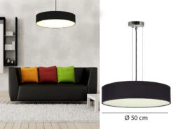 Smartwares Zeitlose Runde Hängeleuchte Mit Stoffschirm In Schwarz Ø 50cm